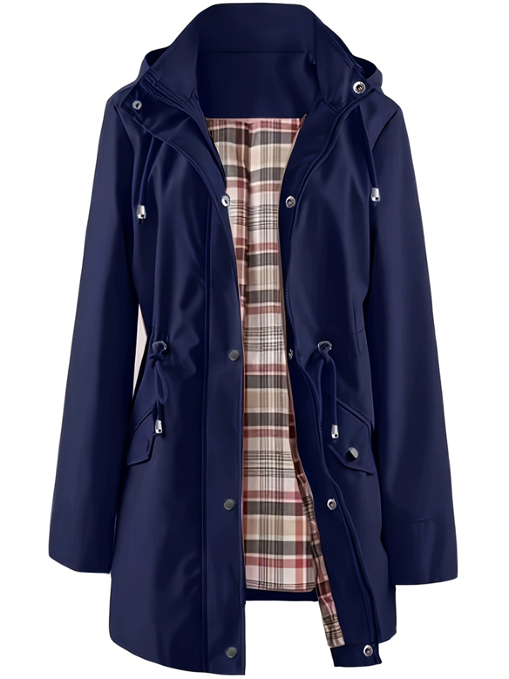 Women's Outdoor Casual Plaid Lining Trench Coat with Detachable Hood