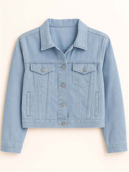 Women's Elegant Chest Pocket Candy Color Lapel Short Denim Jackets