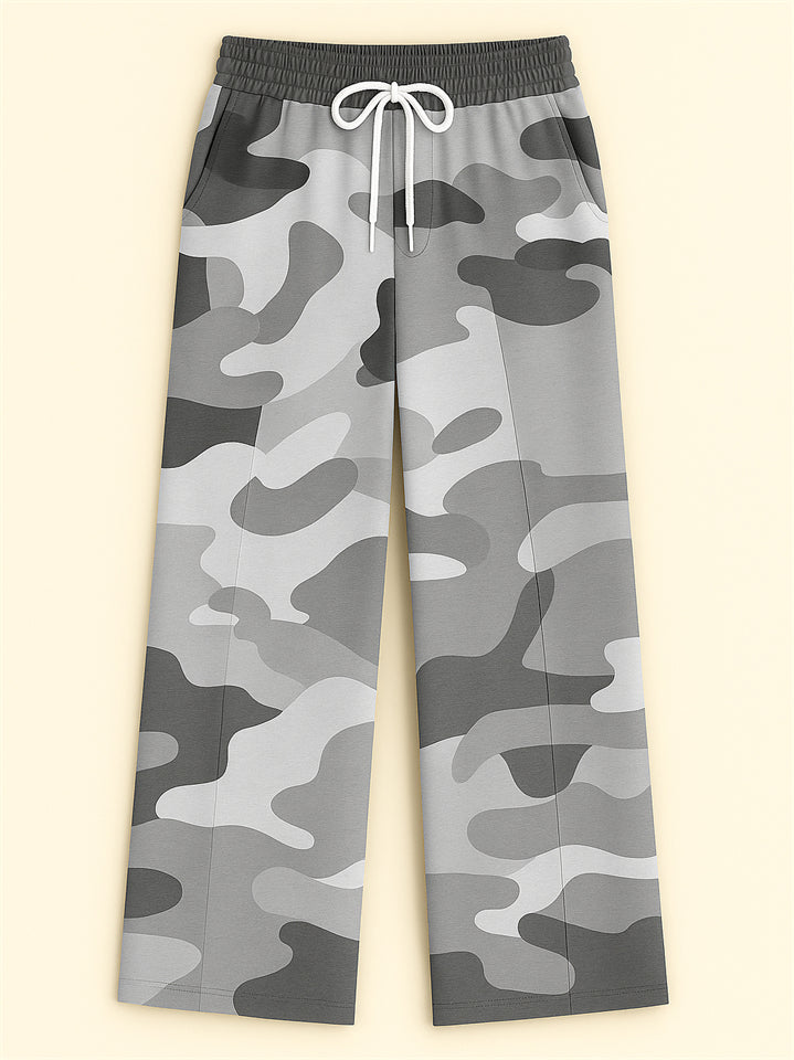 Women's Casual Camouflage Print Drawstring Wide Leg Pants