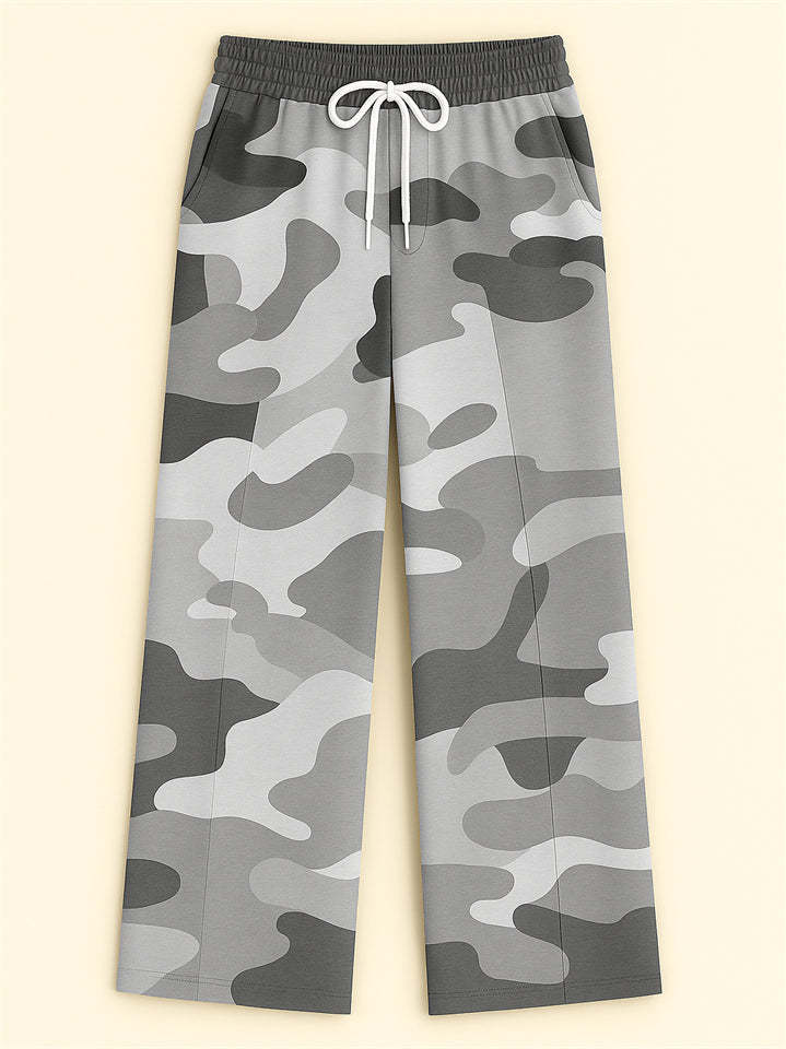 Women's Casual Camouflage Print Drawstring Wide Leg Pants