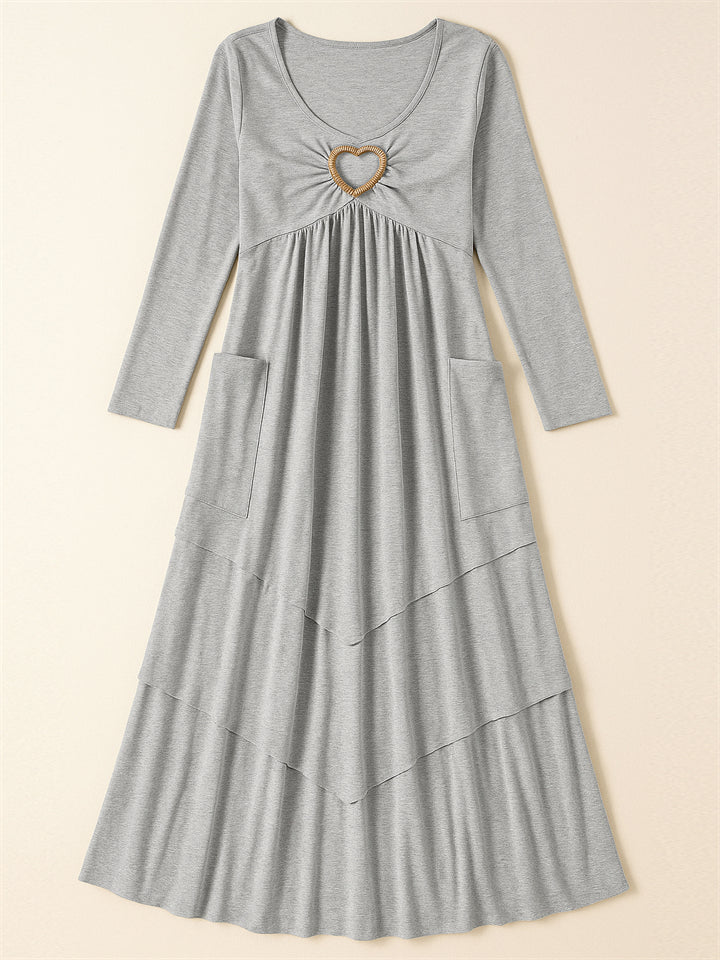 Ladies' Autumn Solid Color Pleated High Waist Multi Layers Dresses