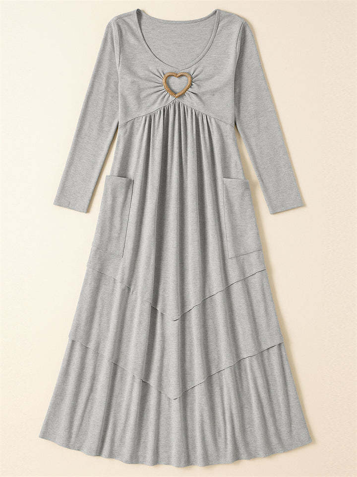 Ladies' Autumn Solid Color Pleated High Waist Multi Layers Dresses