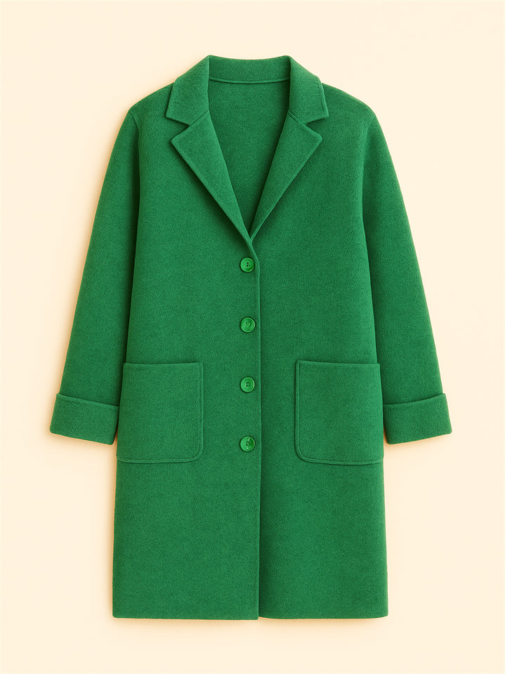Female Autumn Solid Color Single Breasted Lapel Mid-length Coats