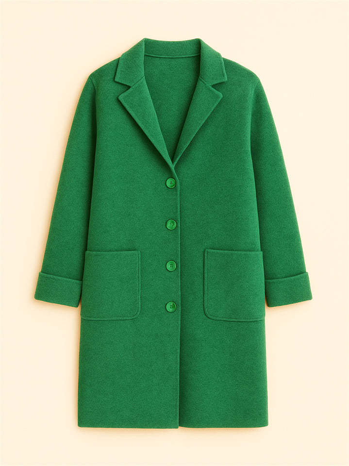 Female Autumn Solid Color Single Breasted Lapel Mid-length Coats
