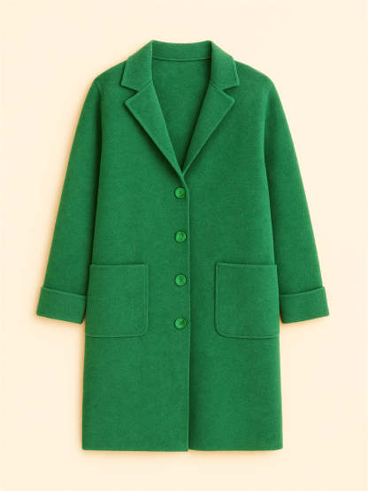 Female Autumn Solid Color Single Breasted Lapel Mid-length Coats