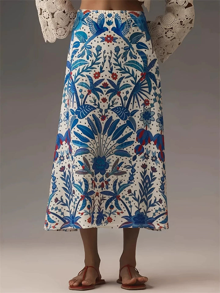Women's Summer Blue Ethnic Holiday Style Printed A-Line Skirts