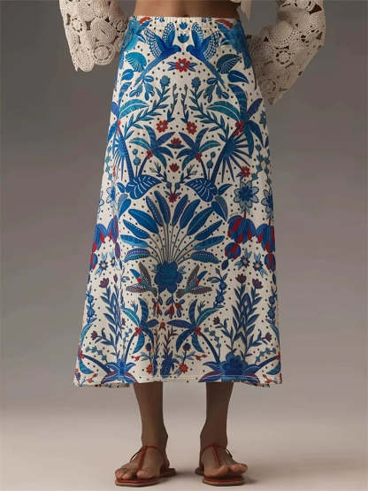 Women's Summer Blue Ethnic Holiday Style Printed A-Line Skirts