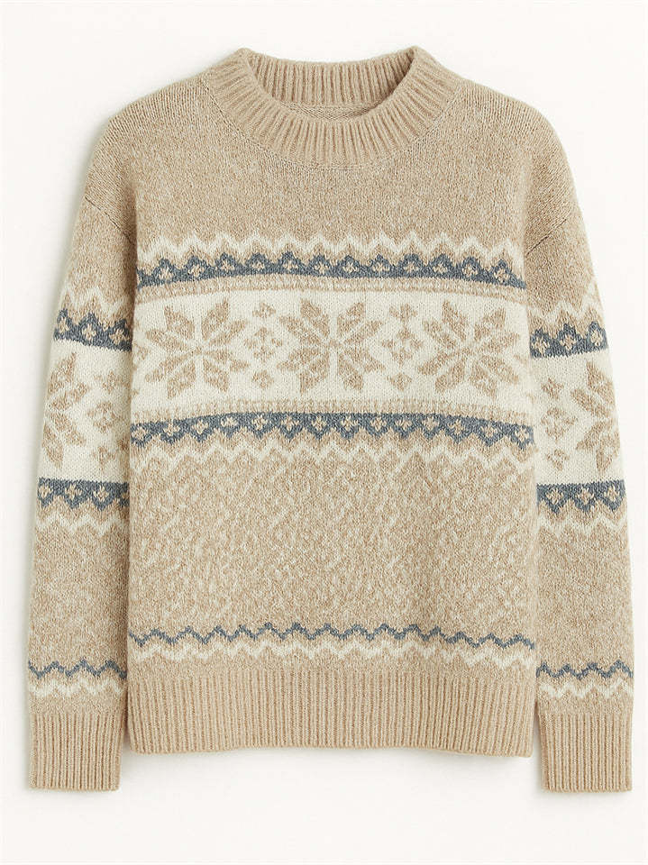 Autumn Casual Semi-high Neck Snowflakes Contrast Color Sweaters