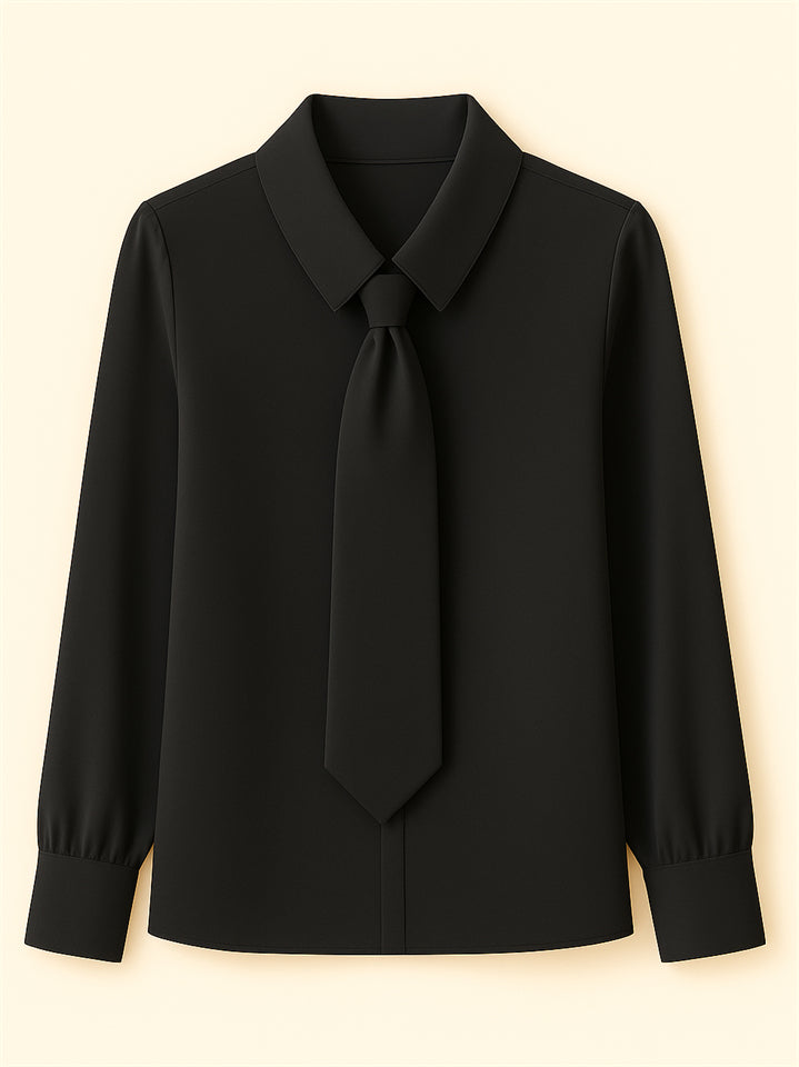 Ladies' Elegant Simple Solid Color Lapel Tie Long Sleeve Blouses
