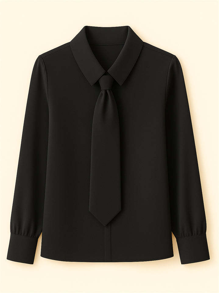 Ladies' Elegant Simple Solid Color Lapel Tie Long Sleeve Blouses