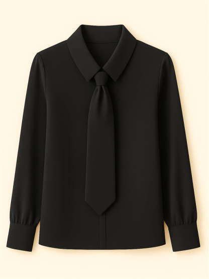 Ladies' Elegant Simple Solid Color Lapel Tie Long Sleeve Blouses
