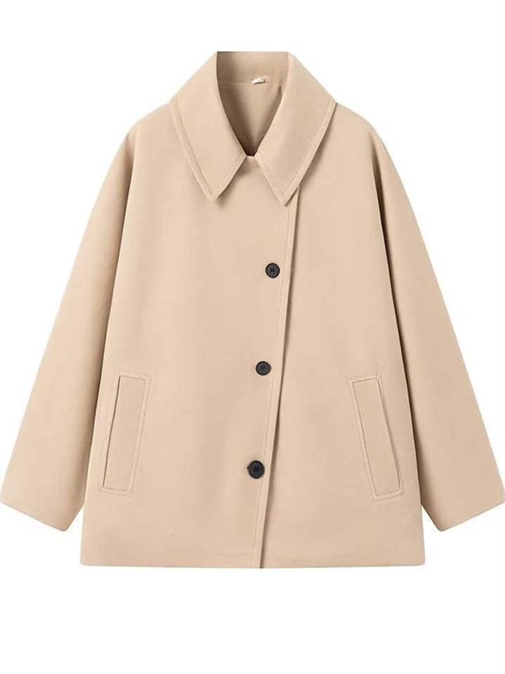 Winter Solid Color Single Breasted Raglan Sleeve Coat for Women