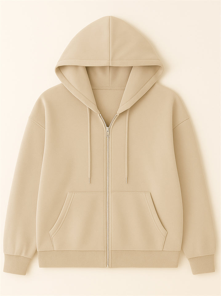 Ladies Trendy Solid Color Zip Up Long Sleeve Hoodies