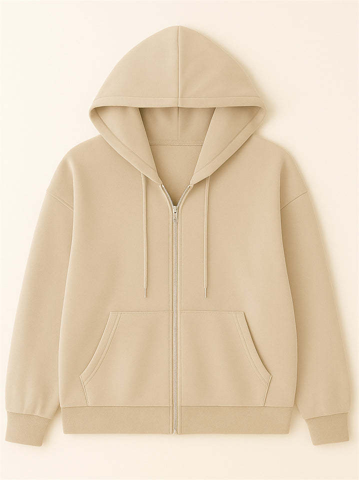 Ladies Trendy Solid Color Zip Up Long Sleeve Hoodies