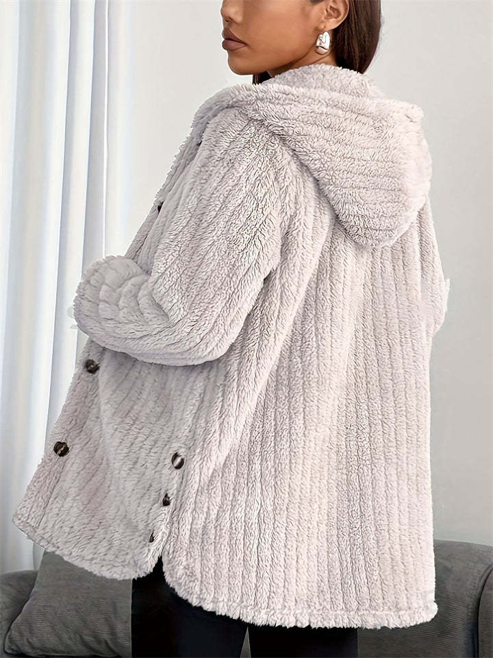 Casual Winter Solid Color Pit Stripe Hooded Fleece Coats