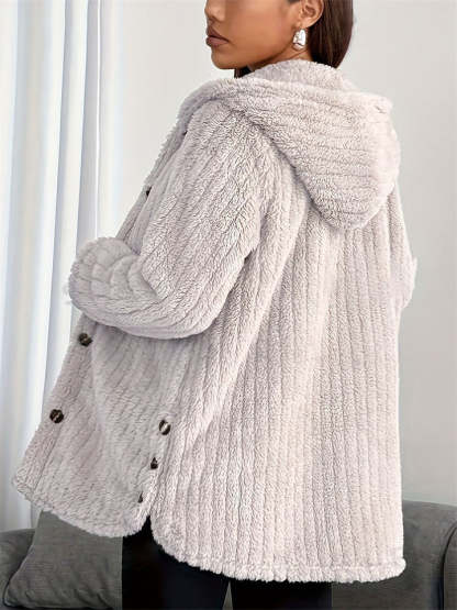 Casual Winter Solid Color Pit Stripe Hooded Fleece Coats