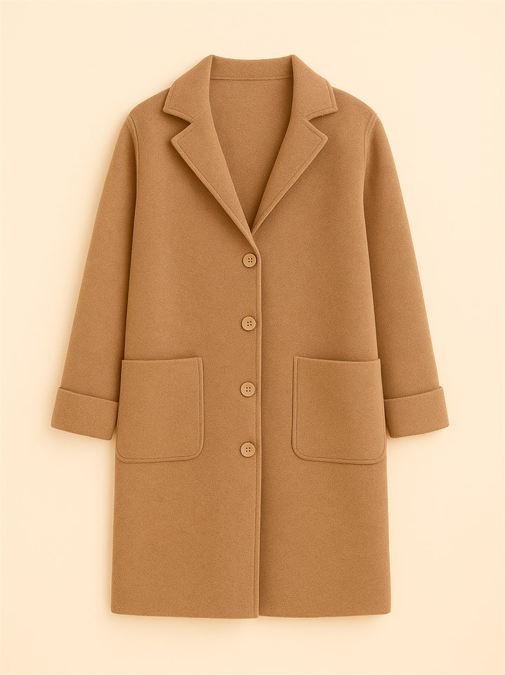 Female Autumn Solid Color Single Breasted Lapel Mid-length Coats