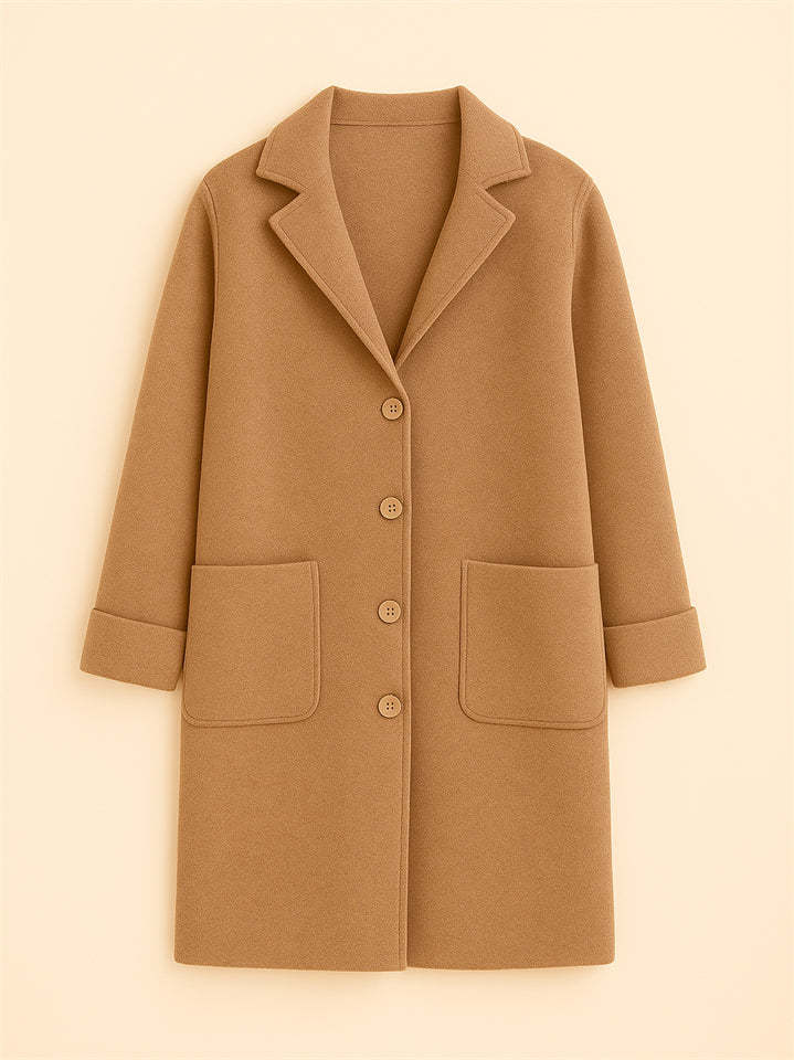 Female Autumn Solid Color Single Breasted Lapel Mid-length Coats