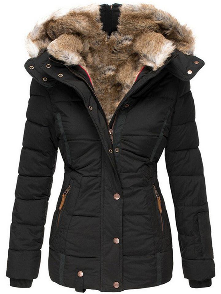 Winter Warm Solid Color Mid-Length Faux Fur Hooded Coat for Women
