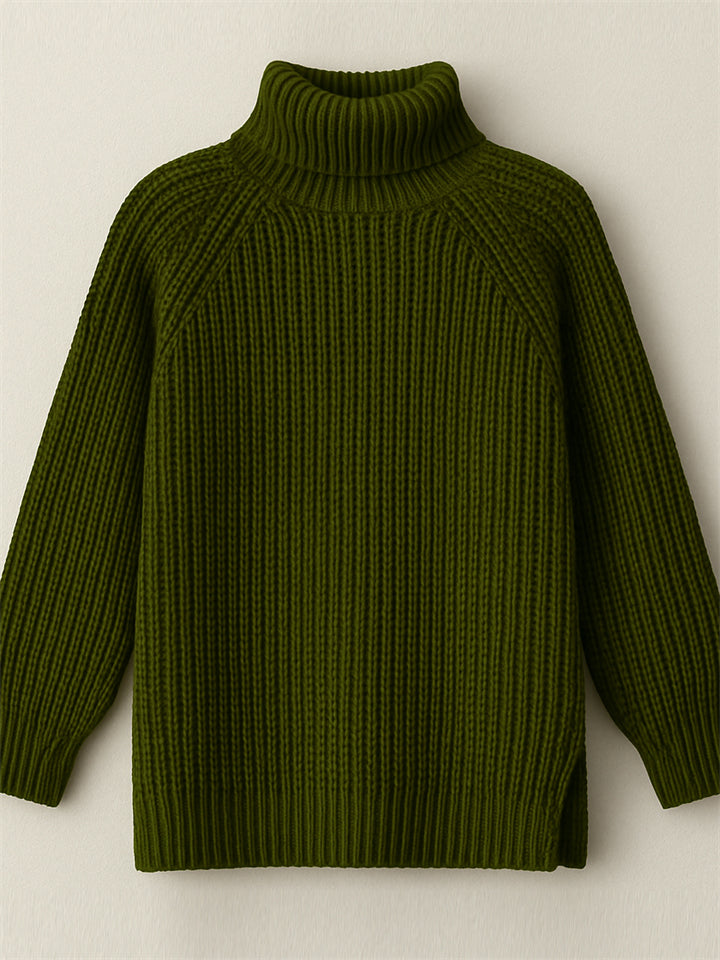Women's Solid Color Turtleneck Split Hem Long Sleeve Knitted Sweaters
