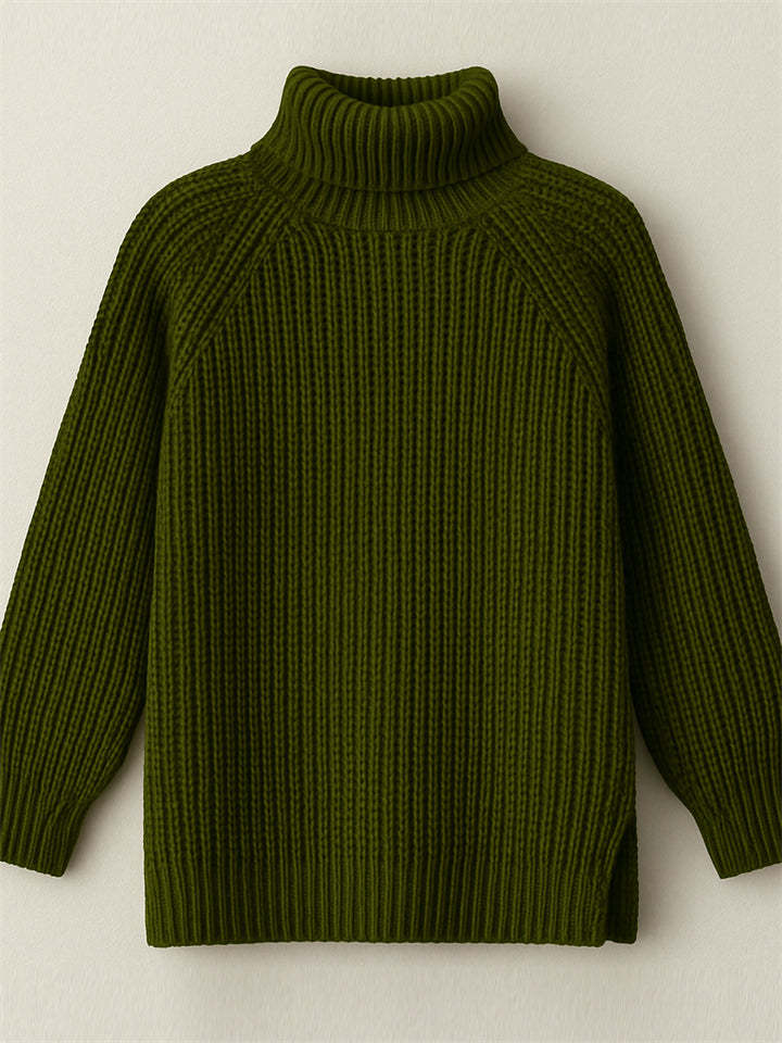 Women's Solid Color Turtleneck Split Hem Long Sleeve Knitted Sweaters