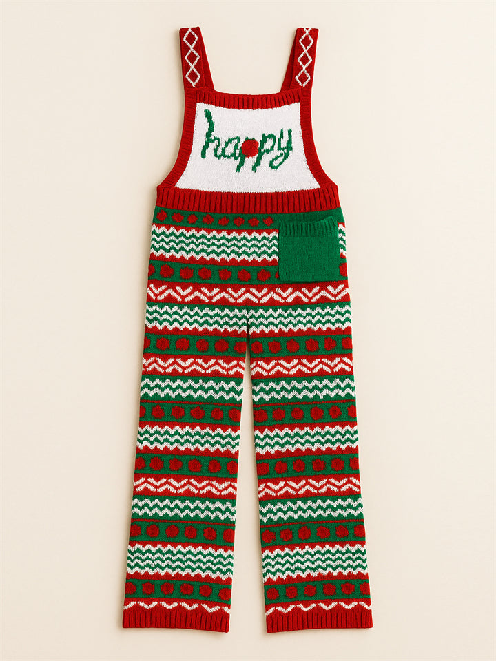 Women's Cute Christmas Snowflake Jacquard Knitting Overalls Jumpsuits