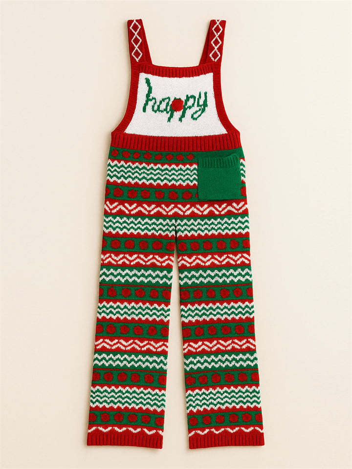 Women's Cute Christmas Snowflake Jacquard Knitting Overalls Jumpsuits