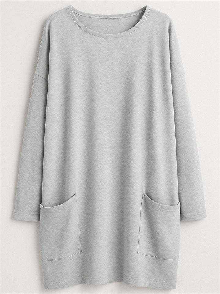 Women's Casual Long Sleeve Round Neck Shirts with Pockets