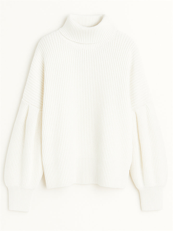 Women's Elegant Solid Color Turtle Neck Raglan Sleeve Knitted Sweater