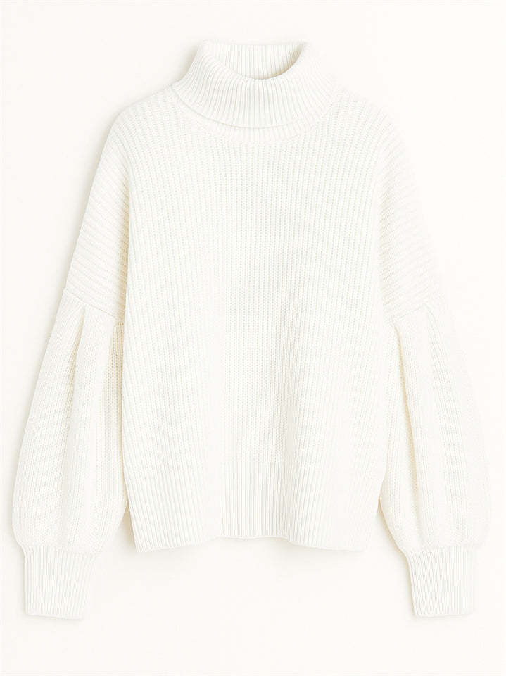 Women's Elegant Solid Color Turtle Neck Raglan Sleeve Knitted Sweater