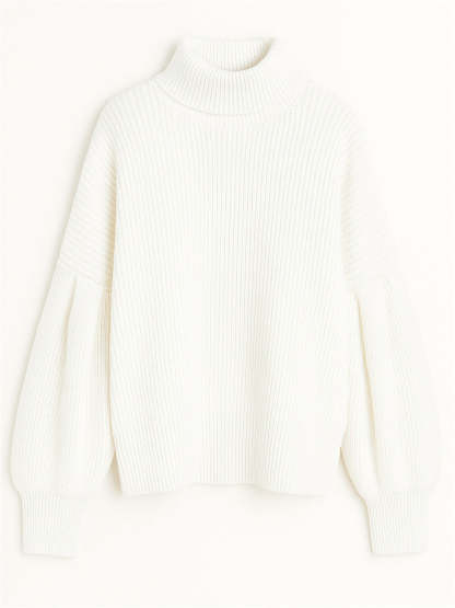 Women's Elegant Solid Color Turtle Neck Raglan Sleeve Knitted Sweater