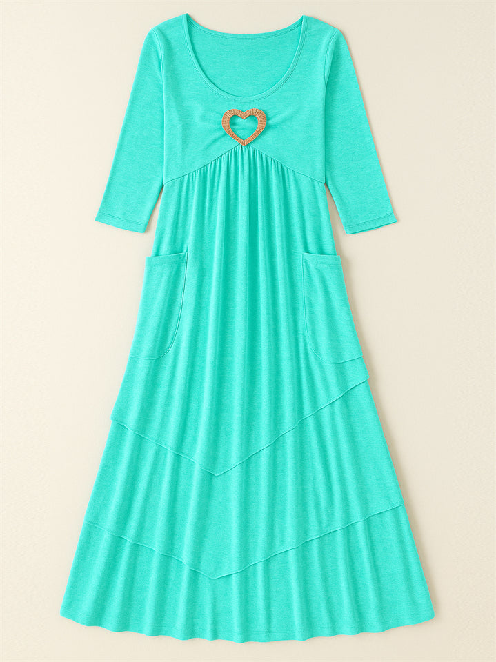 Ladies' Autumn Solid Color Pleated High Waist Multi Layers Dresses