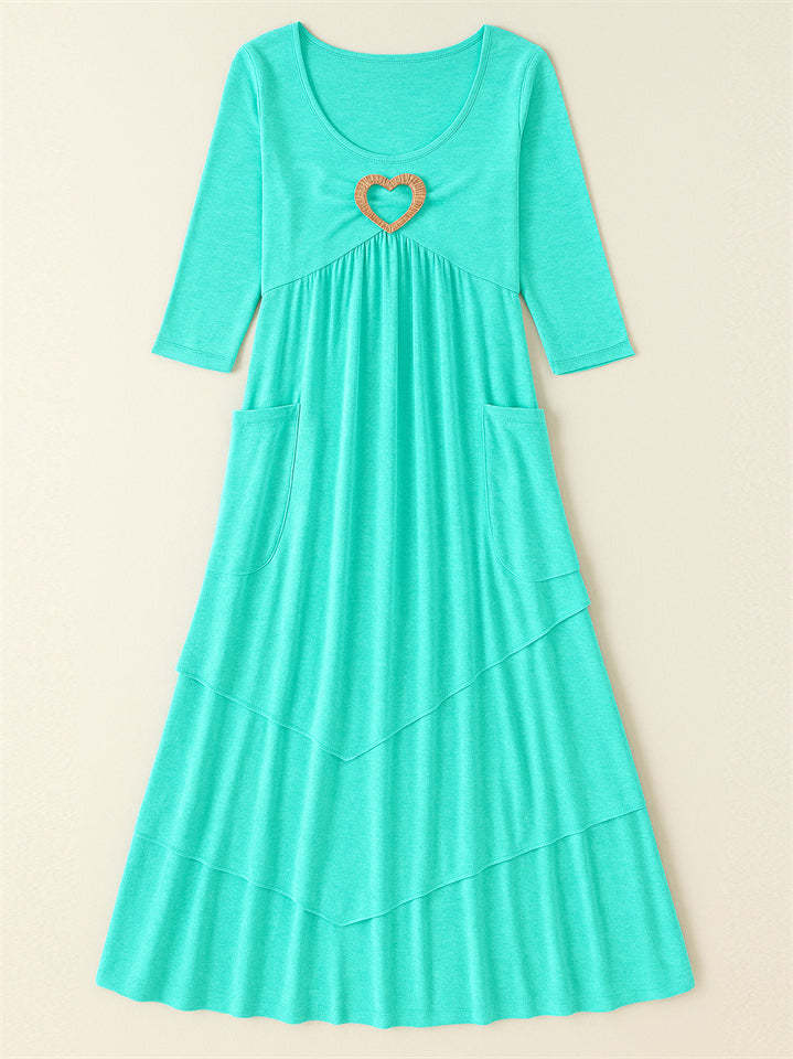 Ladies' Autumn Solid Color Pleated High Waist Multi Layers Dresses