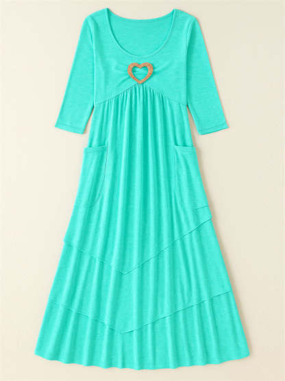 Ladies' Autumn Solid Color Pleated High Waist Multi Layers Dresses