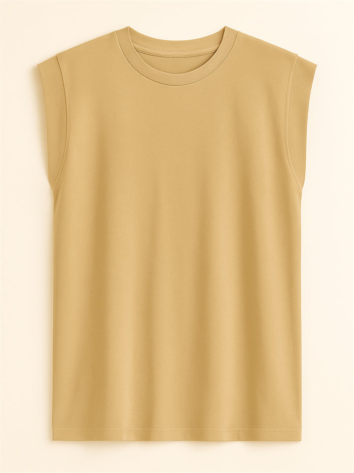Ladies' Elegant Macaron Color Round Neck Sleeveless Shirts