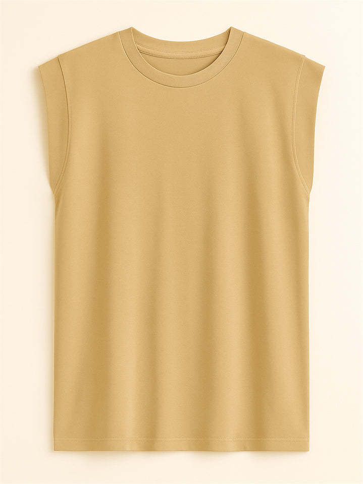 Ladies' Elegant Macaron Color Round Neck Sleeveless Shirts