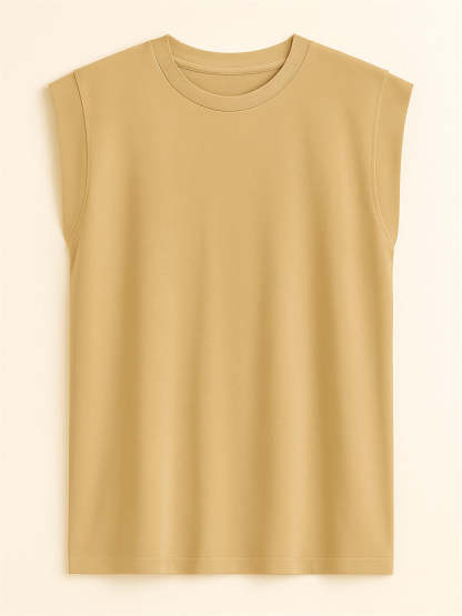 Ladies' Elegant Macaron Color Round Neck Sleeveless Shirts