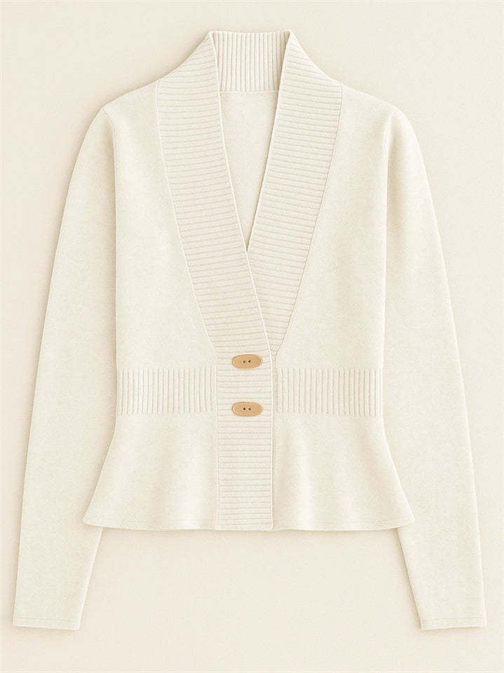 Ladies' French Style Elegant Ruffled Hem Cardigan Sweaters