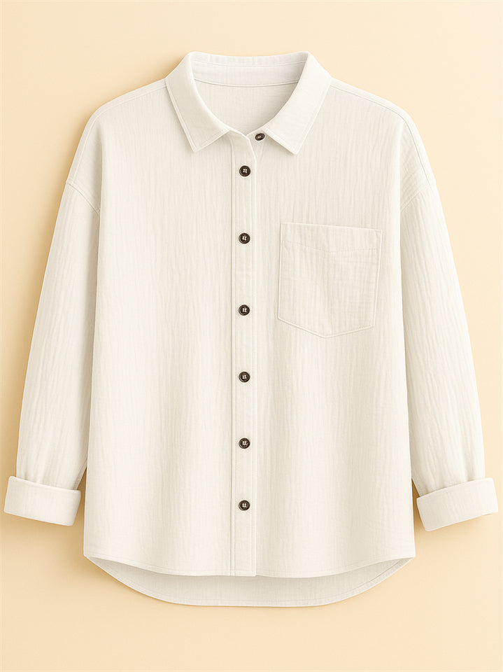 Women's Caual Candy Color Texture Button Up Long Sleeve Blouse