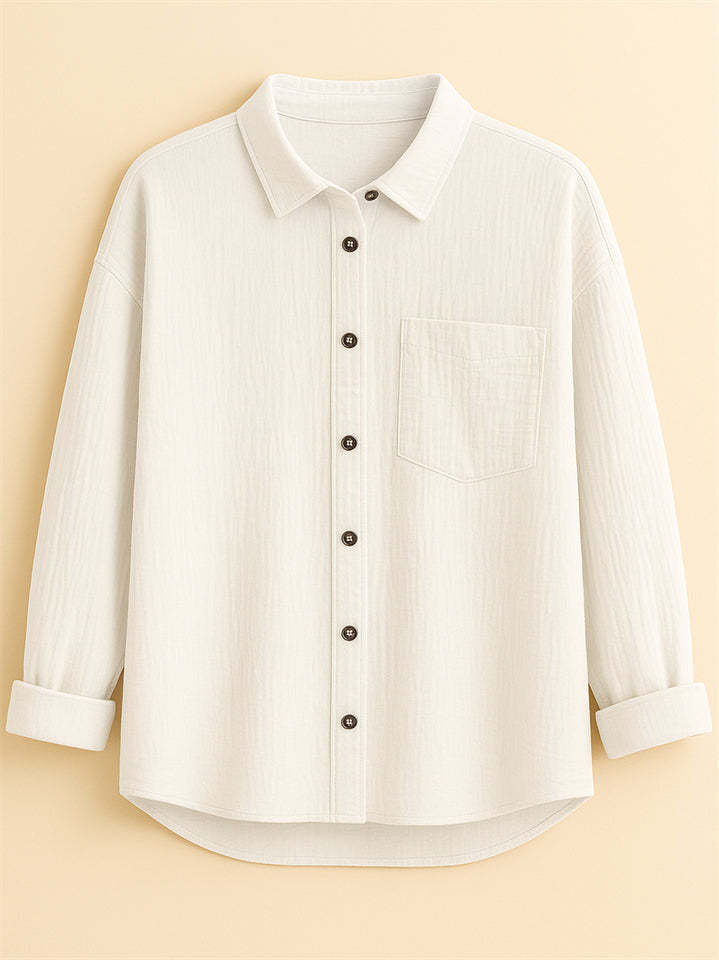 Women's Caual Candy Color Texture Button Up Long Sleeve Blouse