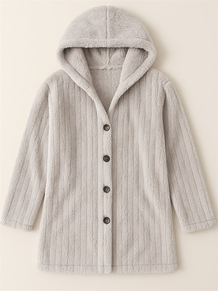 Casual Winter Solid Color Pit Stripe Hooded Fleece Coats