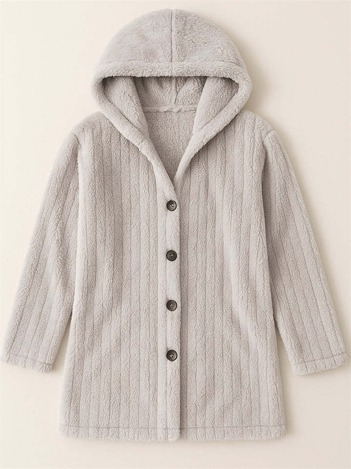 Casual Winter Solid Color Pit Stripe Hooded Fleece Coats