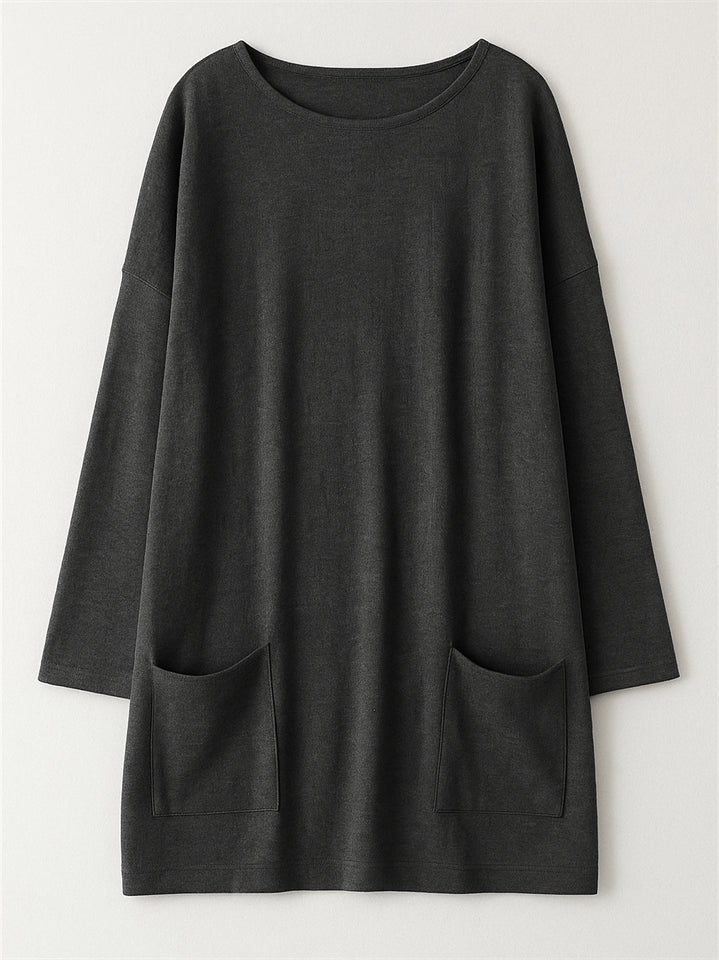 Women's Casual Long Sleeve Round Neck Shirts with Pockets