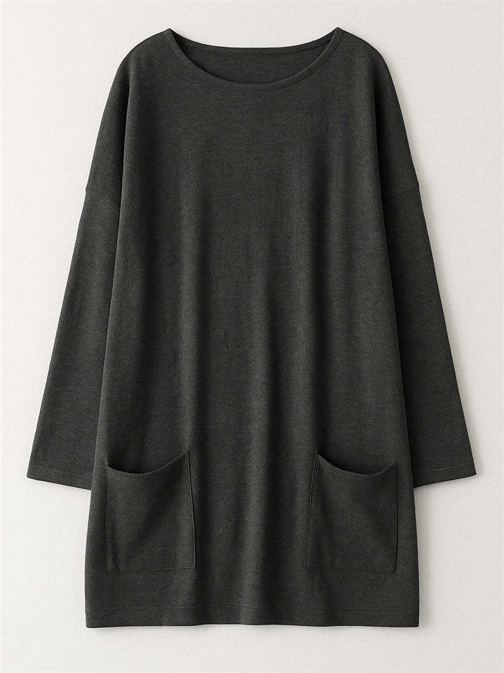 Women's Casual Long Sleeve Round Neck Shirts with Pockets