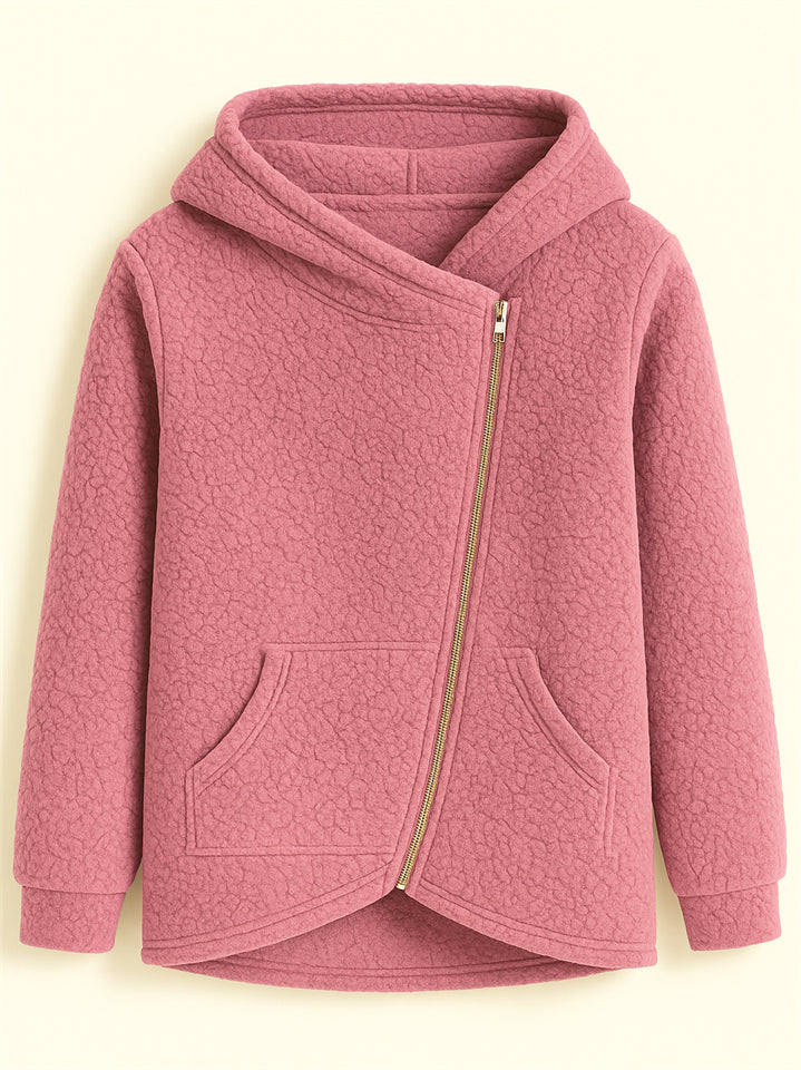 Women's Autumn Zip Up Asymmetric Long Sleeve Hooded Fleece Coats