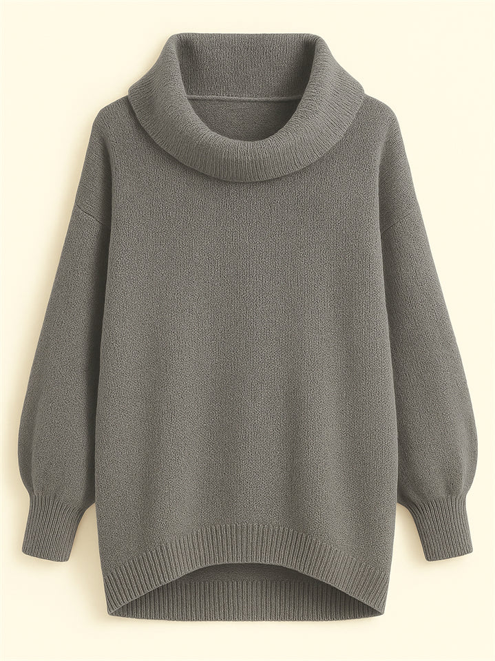 Casual Solid Color Turtleneck Kangaroo Pocket Lantern Sleeve Sweaters for Women