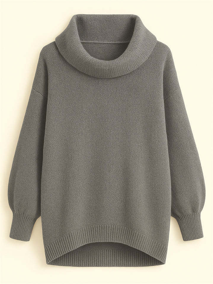 Casual Solid Color Turtleneck Kangaroo Pocket Lantern Sleeve Sweaters for Women