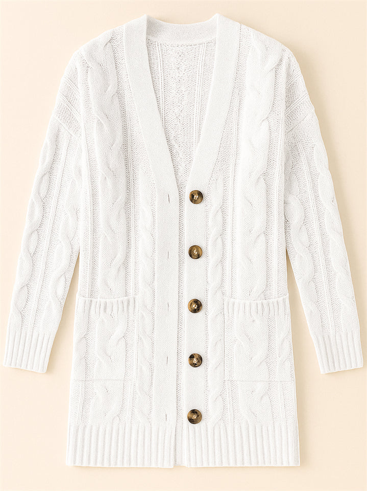 Women's Solid Color Ribbed Knit Button Up Cardigan Sweater with Pockets