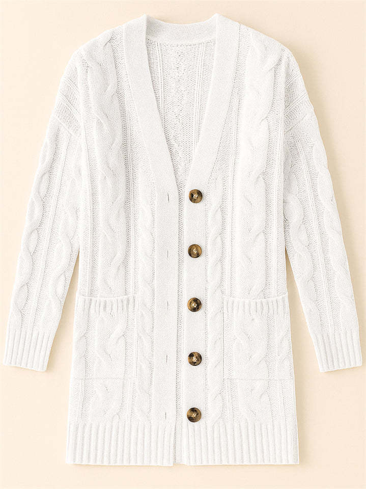 Women's Solid Color Ribbed Knit Button Up Cardigan Sweater with Pockets