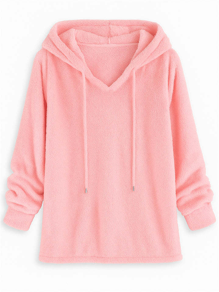 Women's Autumn Solid Color Fleece Pullover Long Sleeve Hoodie